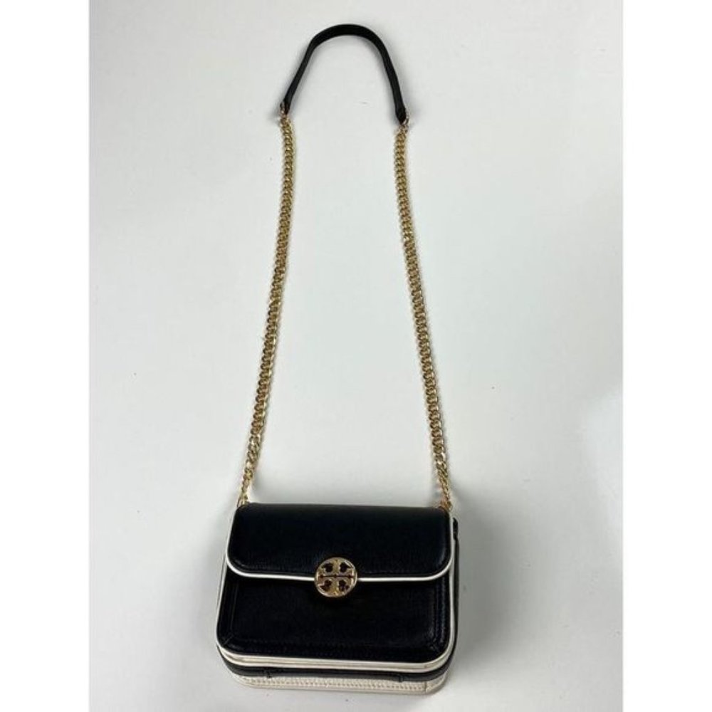 Tory Burch Duet Chain Convertible Shoulder Bag Black Ivory Gold 6.5 x 2.5 x 5 N0